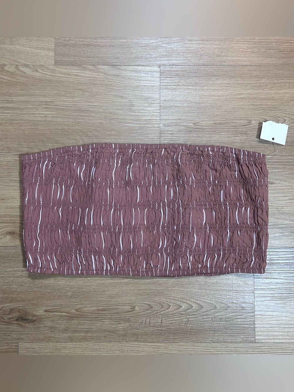 A New Day Size M Smocked Strapless Tube Top Mauve White Stripe Crop